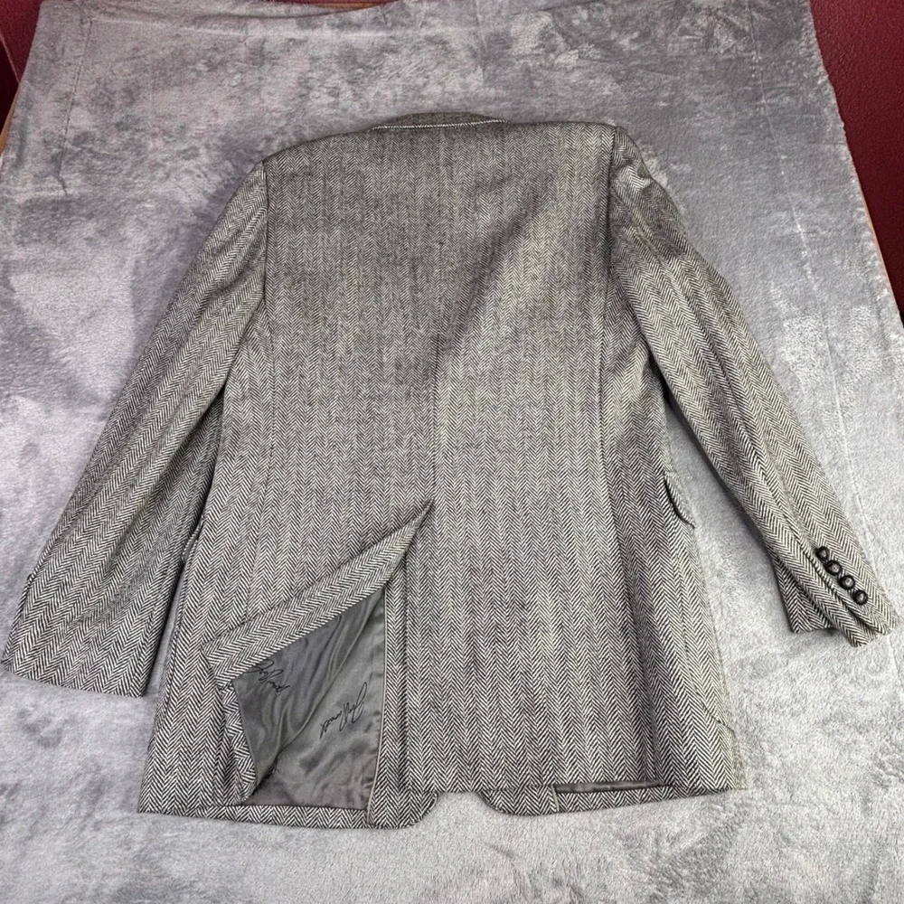 Joe Namath Signature Collection Blazer Mens 42L Gray Herringbone Sport Coat